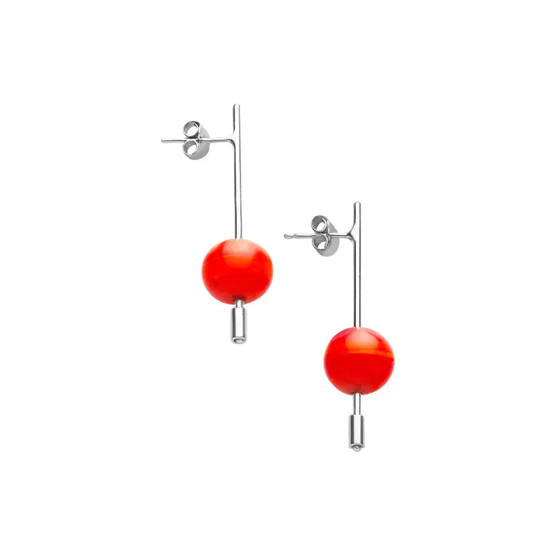 Paletto Glass Sphere Earrings - Red