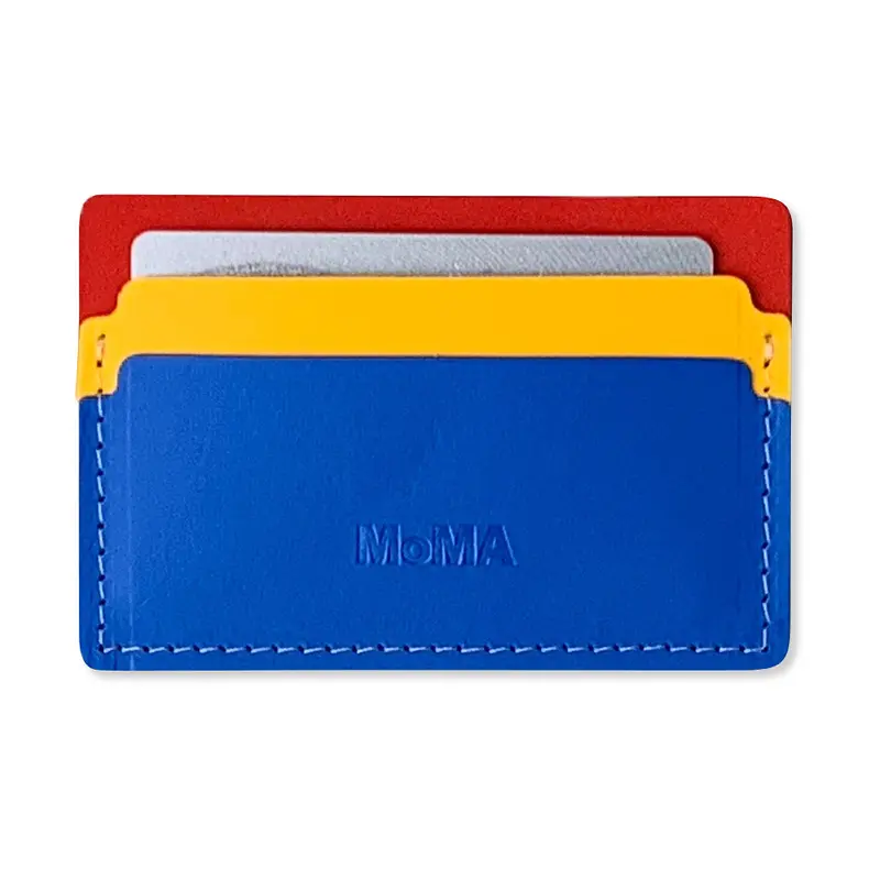 Primary Recycled Leather Cardholder - Blue/ Red