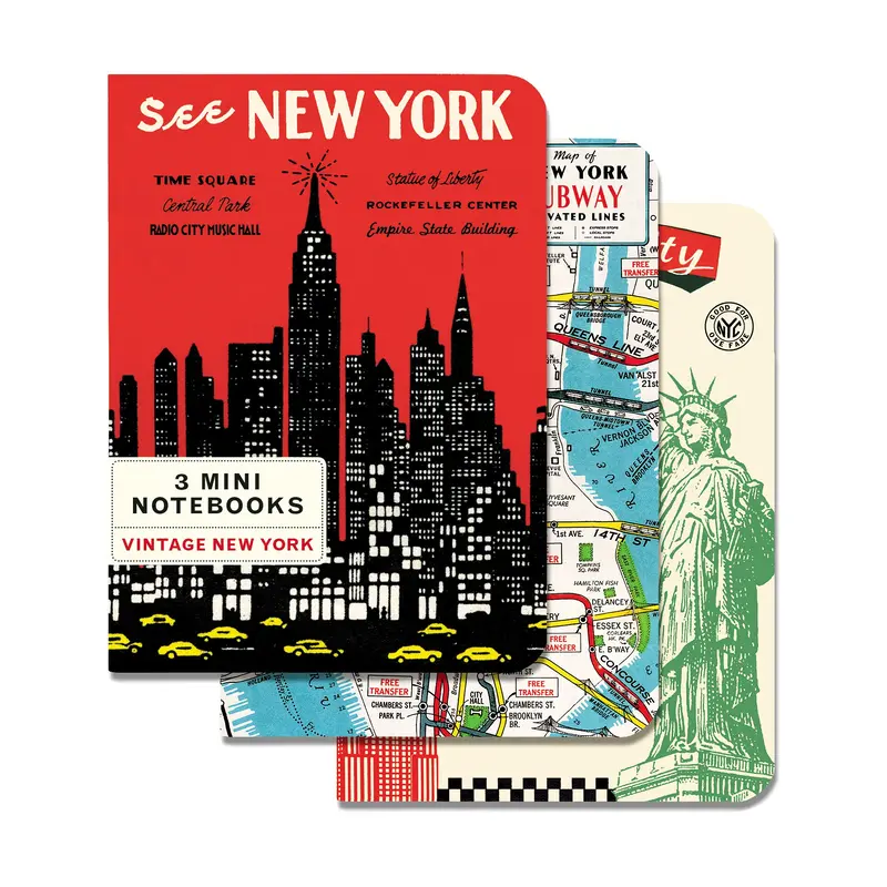 Vintage New York City Map Mini Notebooks - Set of 3
