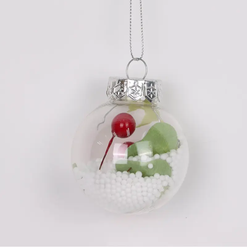 Plastic ball ornament with foam and faux flowers inside