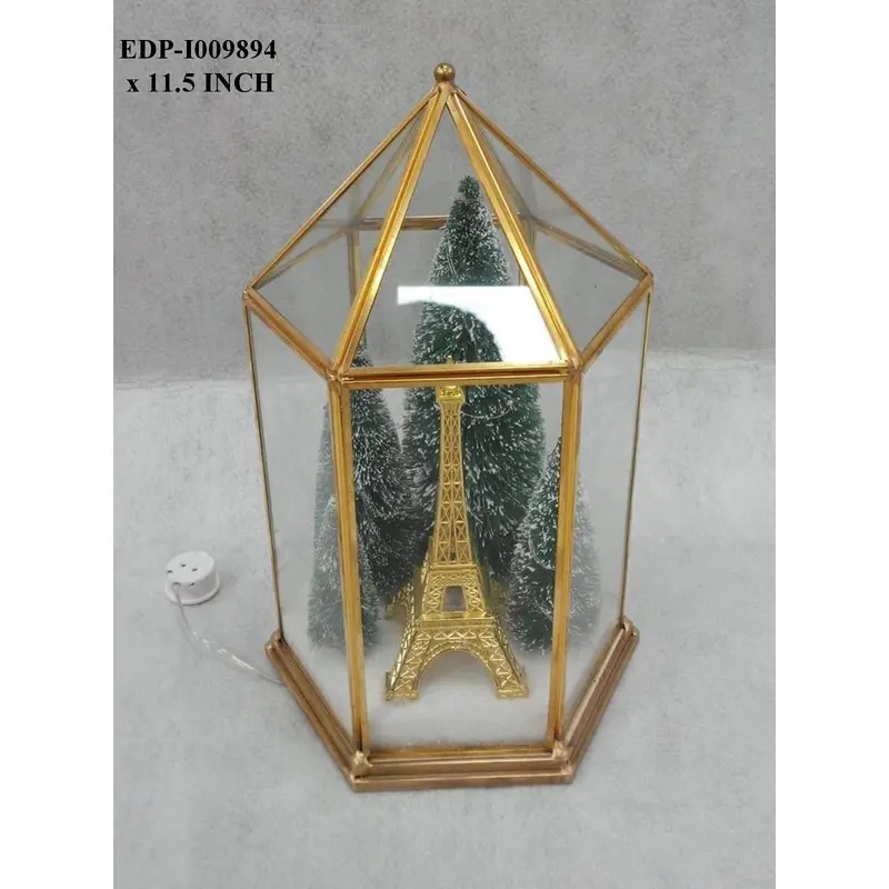11.5"H. Christmas Metal/Glass Table Top Terrarium