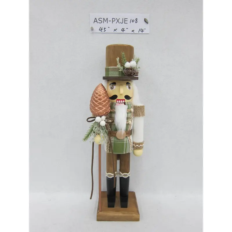 14"H Wood Nutcracker Holding Pinecone
