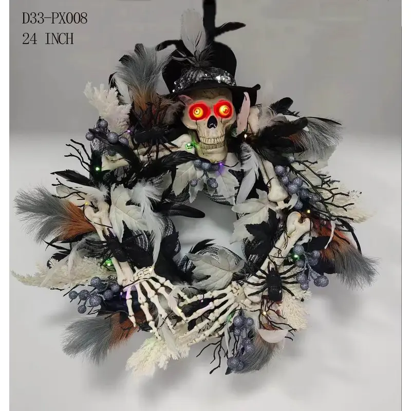 24" Halloween Wreath with Skeleton