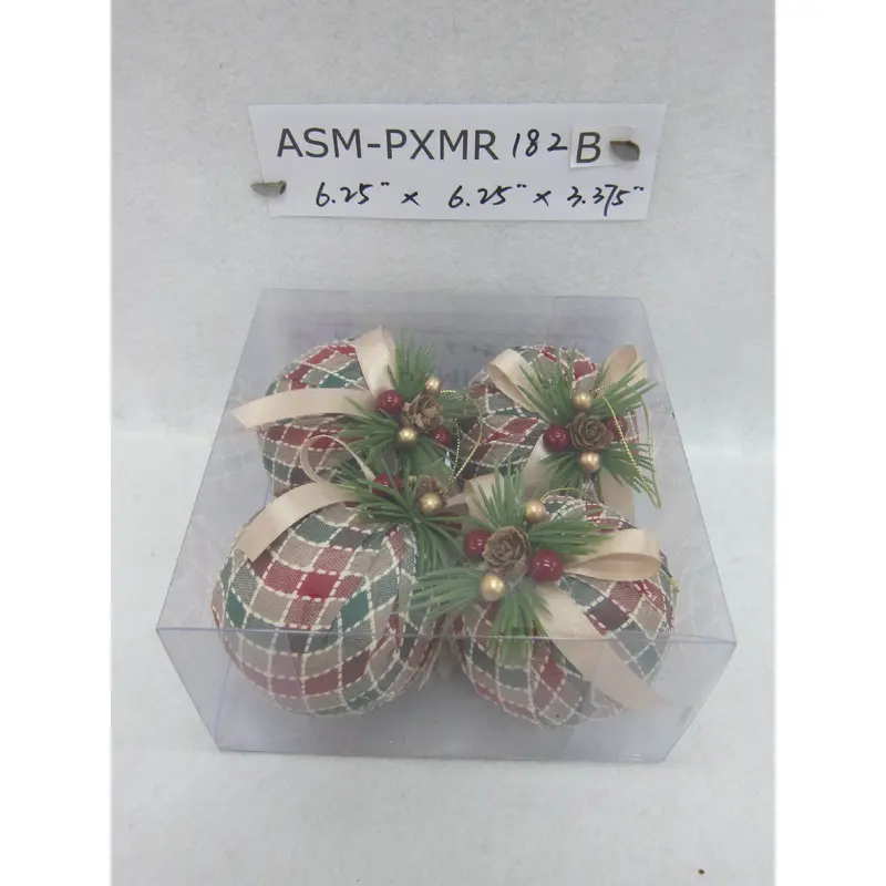 3.4"D Plaid  Ball Orn. S/4