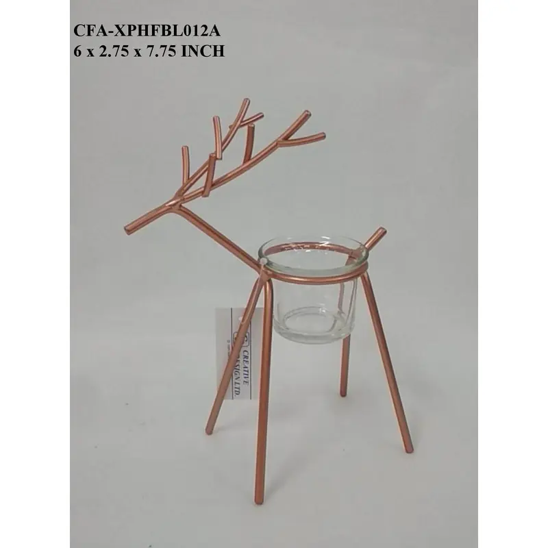 8"H Gold Metal Deer Tea Light Holder