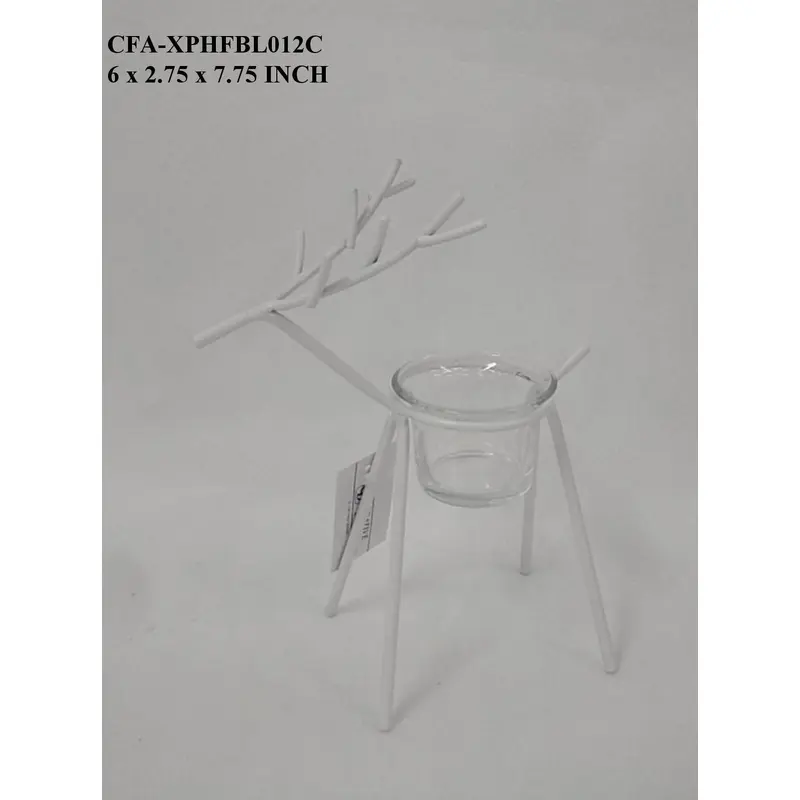 8"H White Metal Deer Tea Light Holder