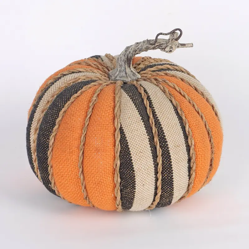 8" Halloween Fabric Pumpkin with Vertical Stripes