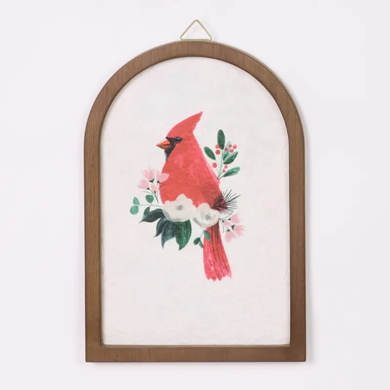 Textured paper with printed cardinal bird