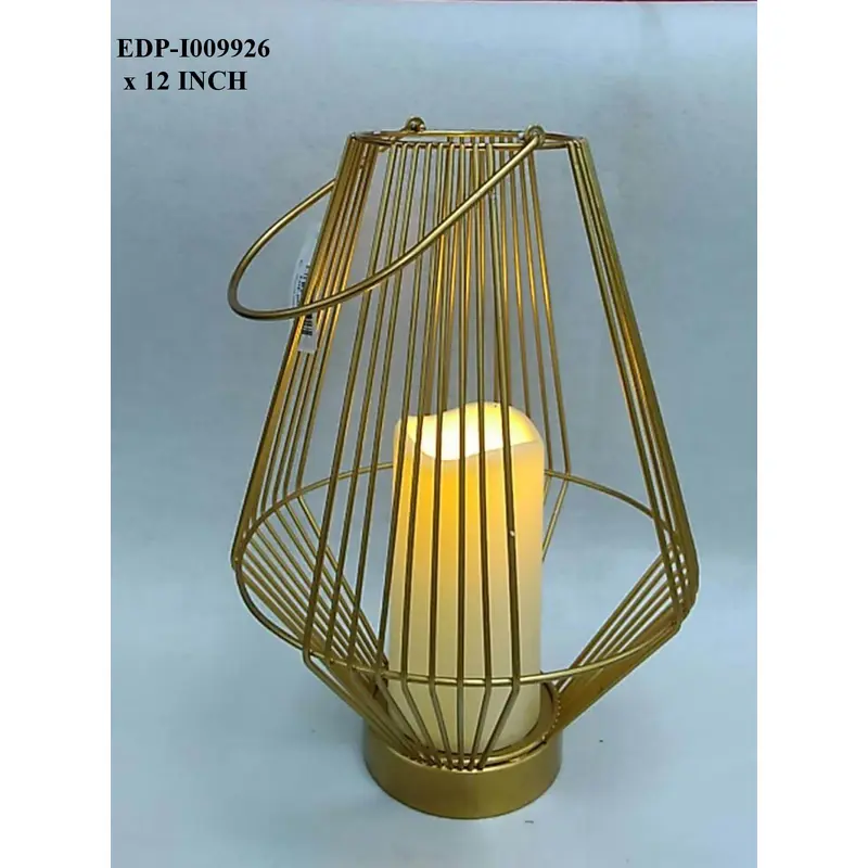12"H. Gold Metal Lantern with Candle