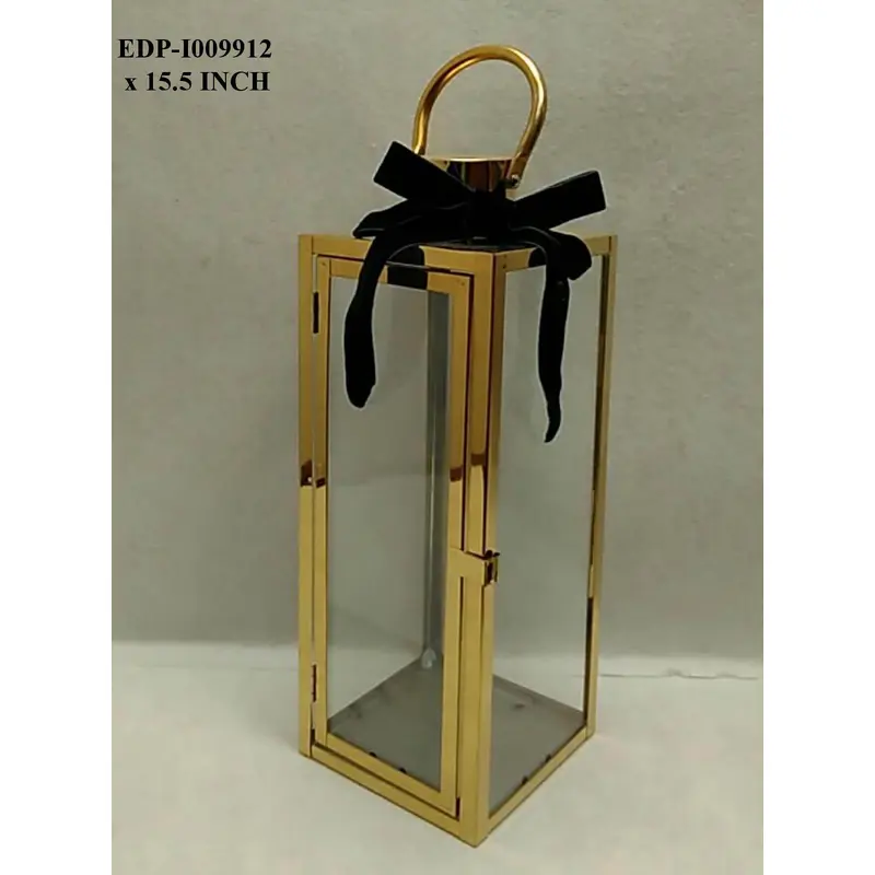 15.5"H. Gold Metal Lantern with Bow