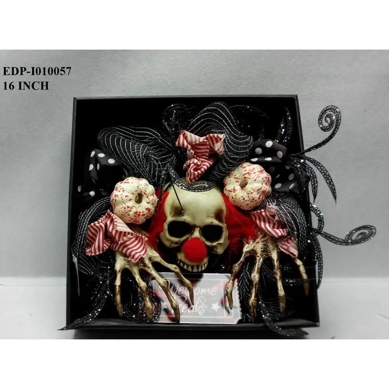 16" Halloween Wreath with Skull & Skeleton