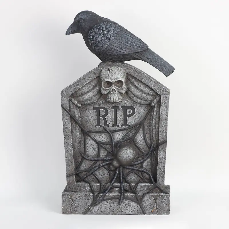 28"H. Polyresin Tombstone With Bird