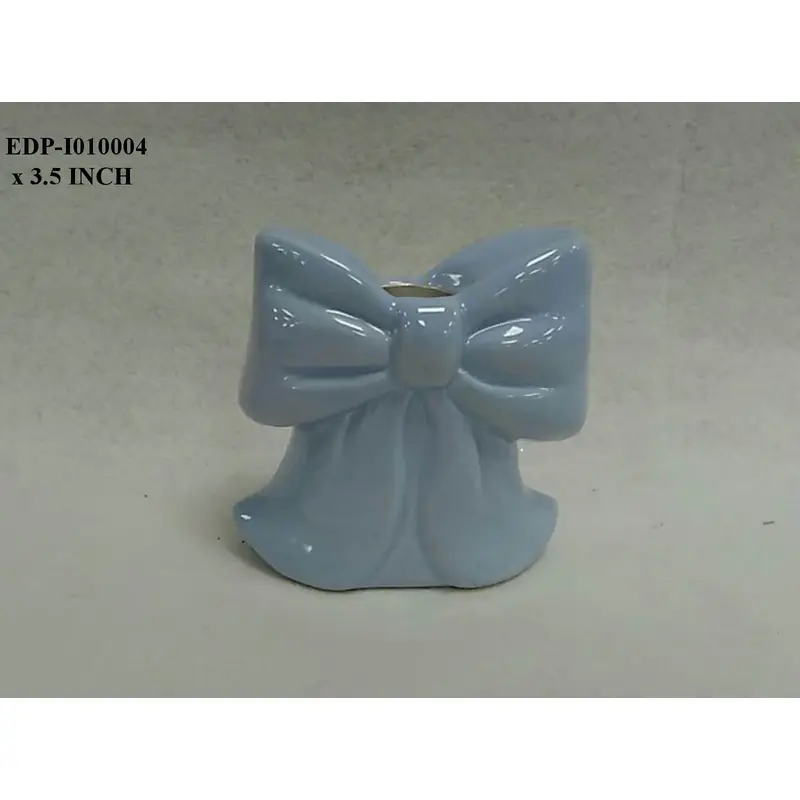 3.5"H. Ceramic Blue Bow Candle Holder