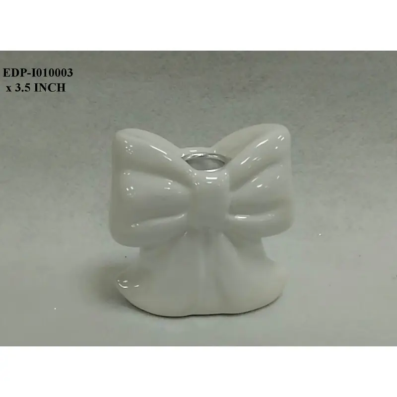 3.5"H. Ceramic White Bow Candle Holder