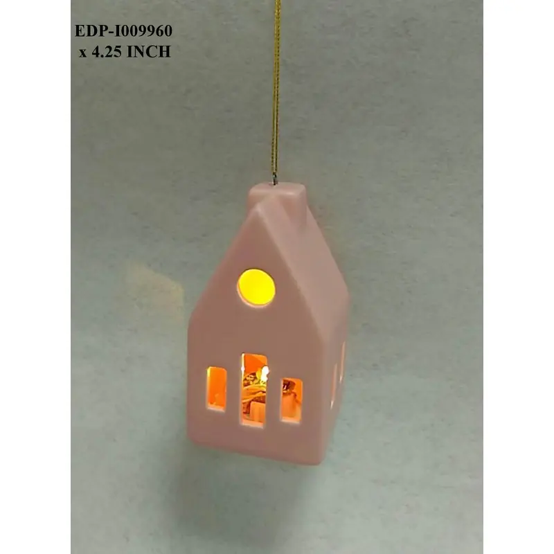 4.25"H. Ceramic  Pink House orn
