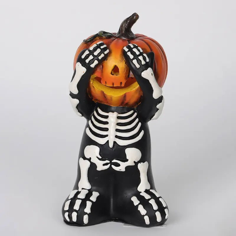 6"H. Halloween Table Top Skeleton with Orange Pumpkin Head