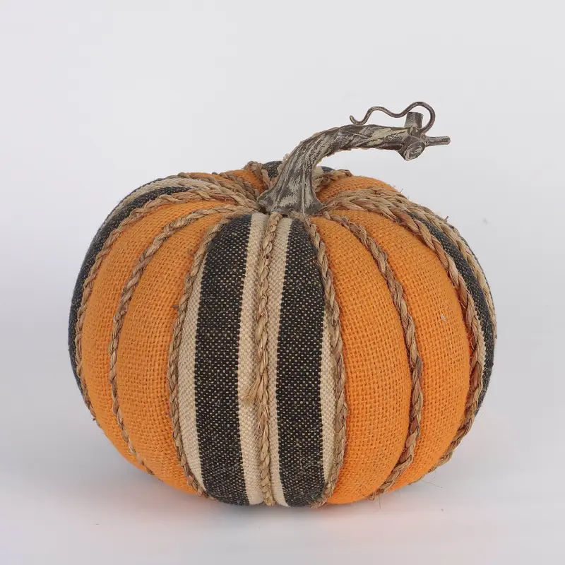 6" Halloween Fabric Pumpkin Black/ Orange Stripes