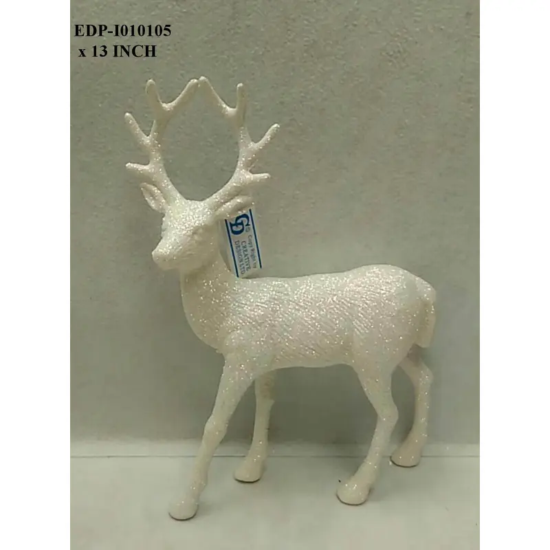 13.0" White Glitter Standing Reindeer