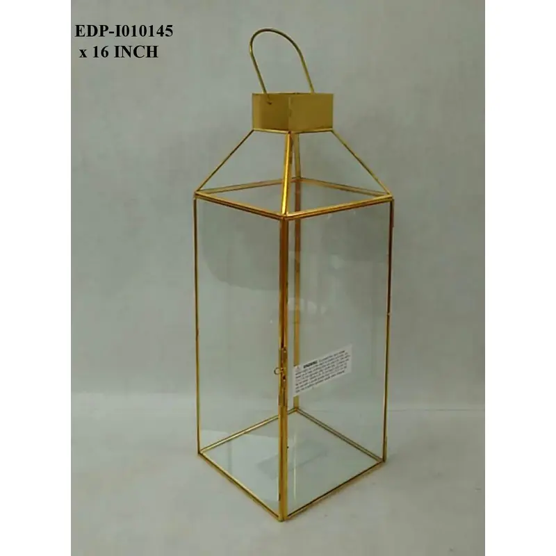 16.0" Gold Metal/Glass Lantern