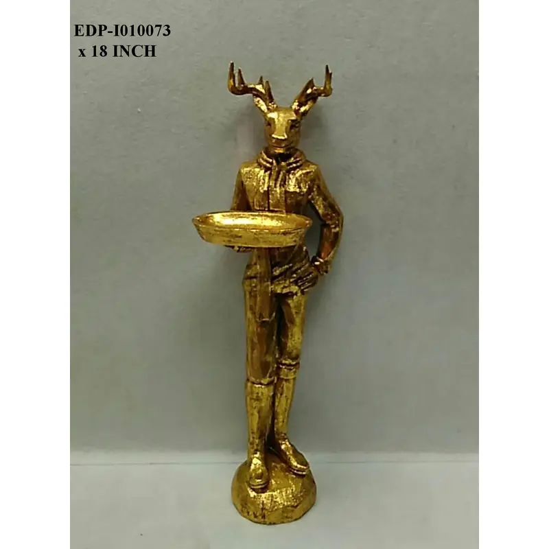 18" Polyresin Gold Table Top Reindeer Head Statuary