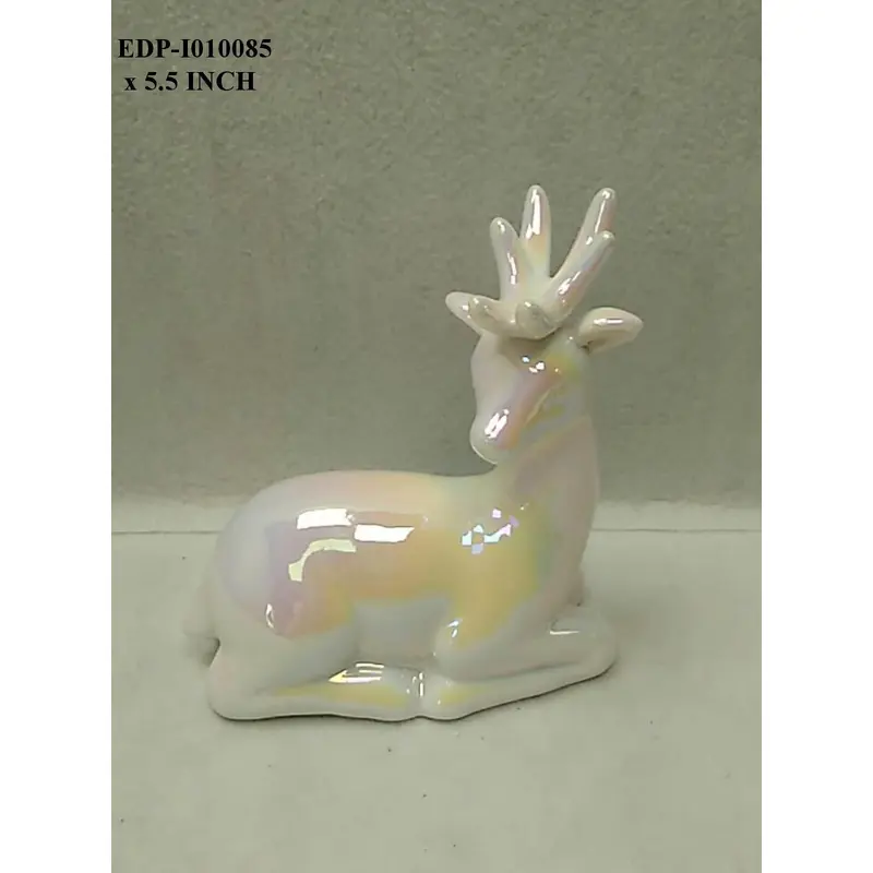 5.5" Iridescent Ceramic Sitting Reindeer