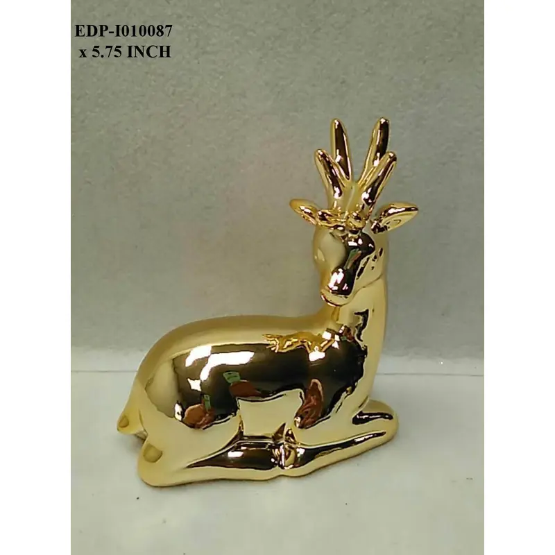 5.7" Ceramicn Electroplated Gold Sitting Reindeer
