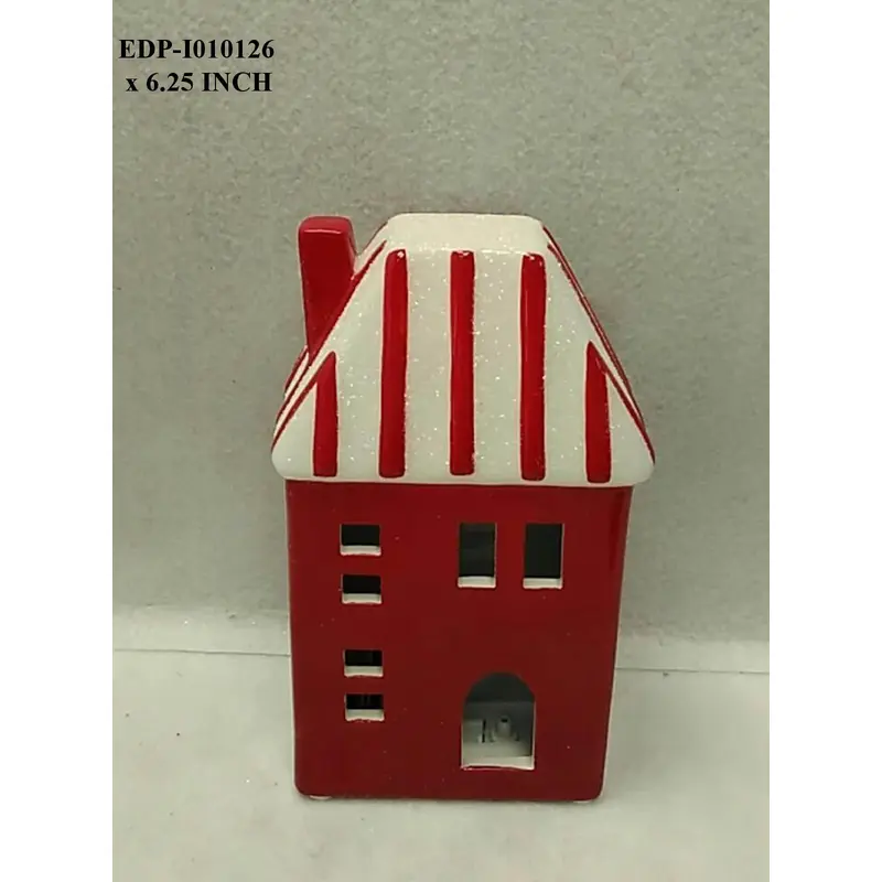 6.25" Ceramic Red/White Table Top Lighted House