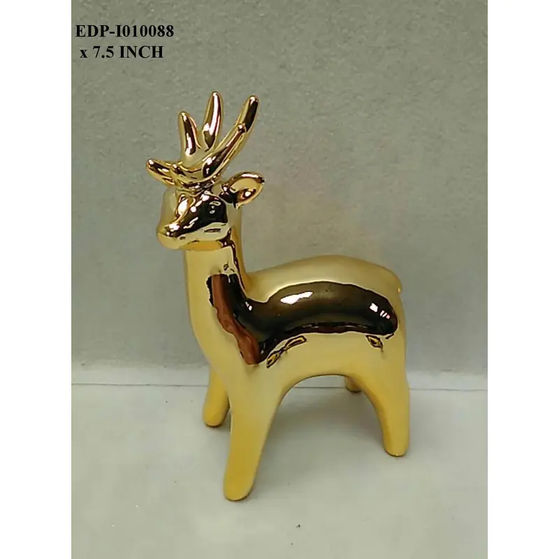 7.5" Ceramicn Electroplated Gold Standing Reindeer