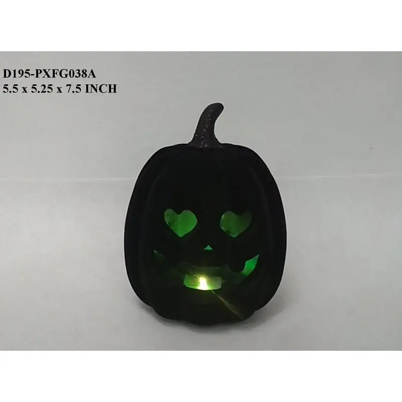 7.5" Halloween Black Lighted Pumpkin