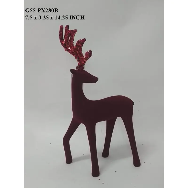 8.0" Burgundy Flocked Standing Reindeer