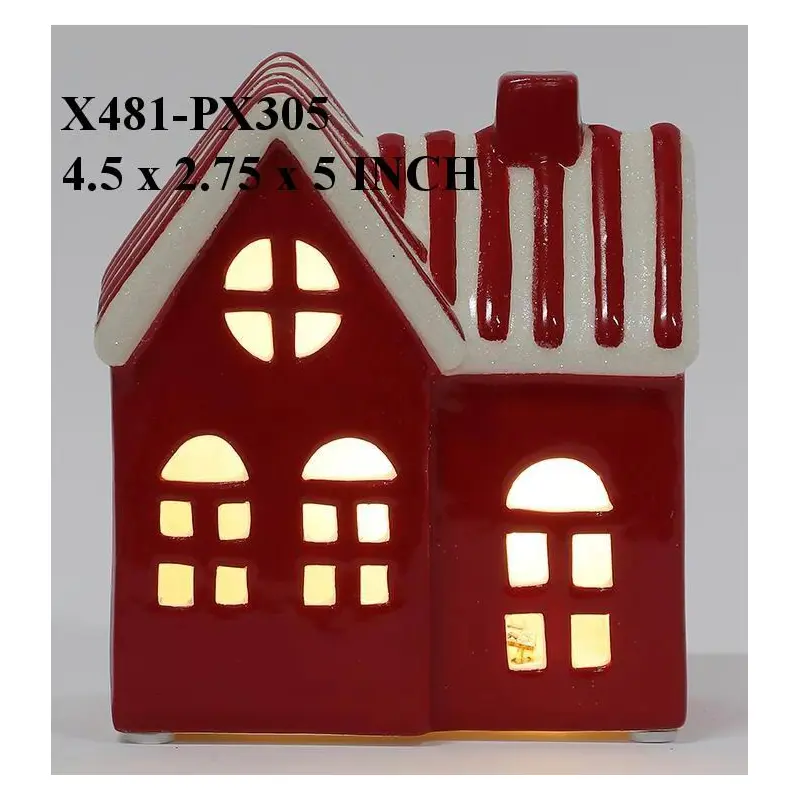 Red/WhitenCeramic Table Top Lighted House