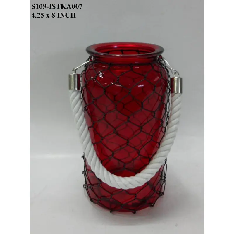 Red Glass Jar with White Handle