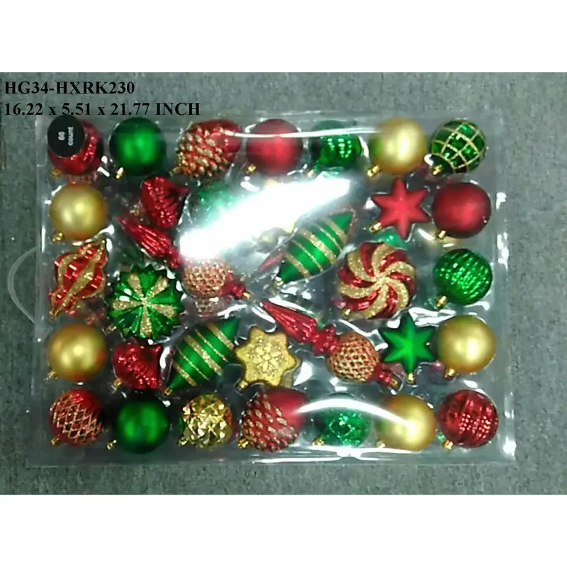Red/Gold/Green Asstd Shapes Shaterproof Boxed Orn