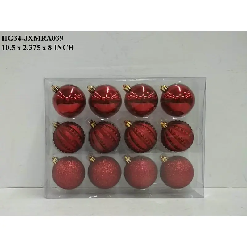 Red Shiny/Glittered Ball Boxed Orn