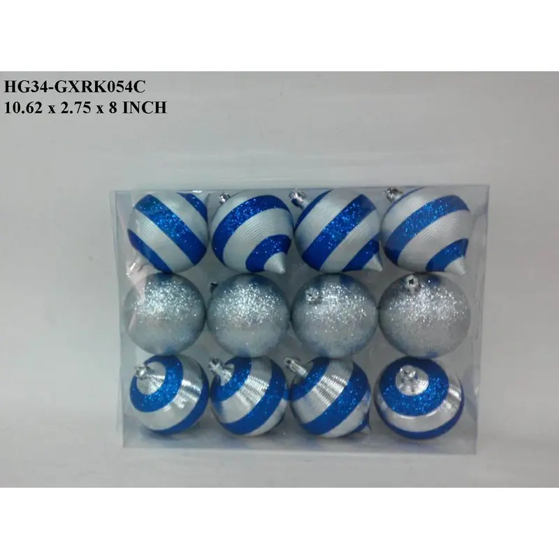 Silver/Blue Stripped Shatterproof Finial Boxed Orn