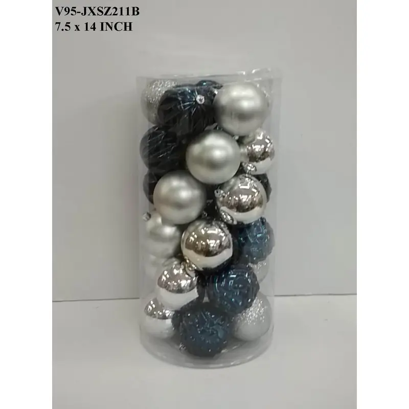 Silver/D.Blue Shatterprrof Ball Orn in Tub