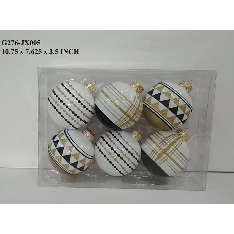White/Black/Gold  Multi Design Ball Boxed Orn
