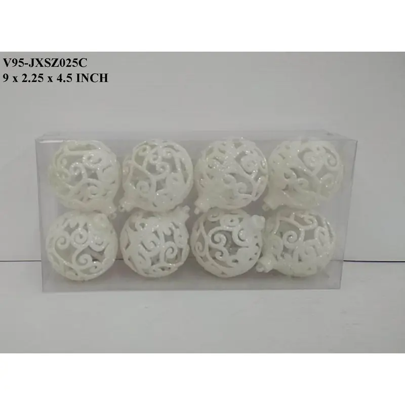 White Embroided Design Ball Boxed Orn