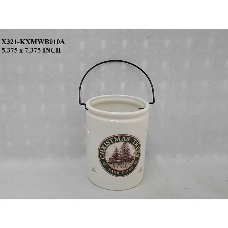 White with Print Ceramic Lantern