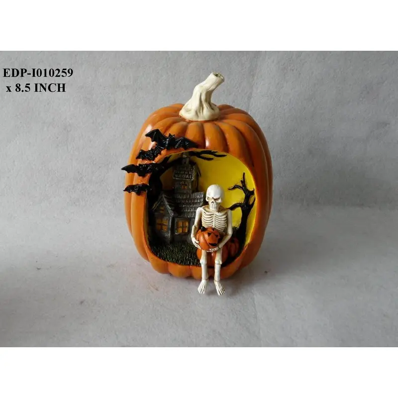 Polyresin Halloween Pumpkin with Skeleton Decor