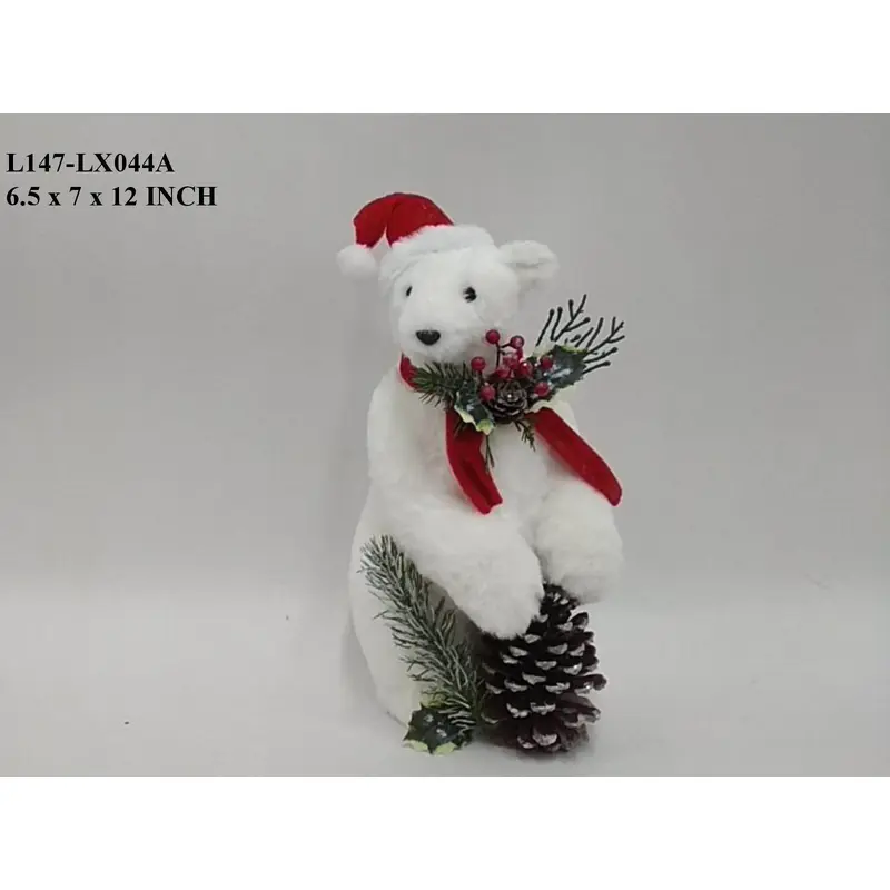 Styro White Bear with Pine Cone