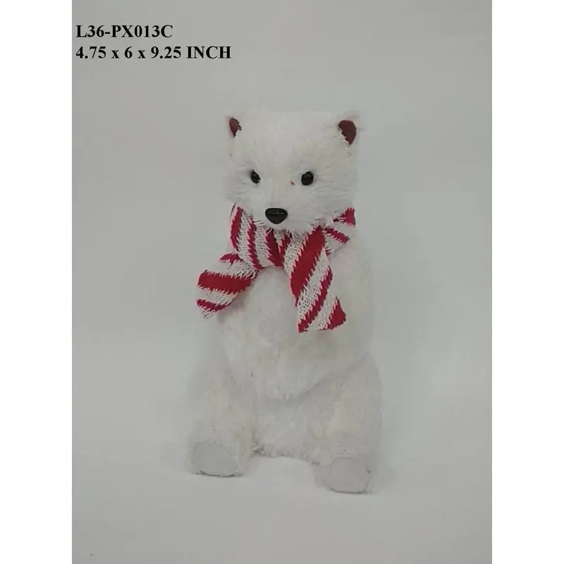 Styro White Sitting Bear with Red/White Scarf