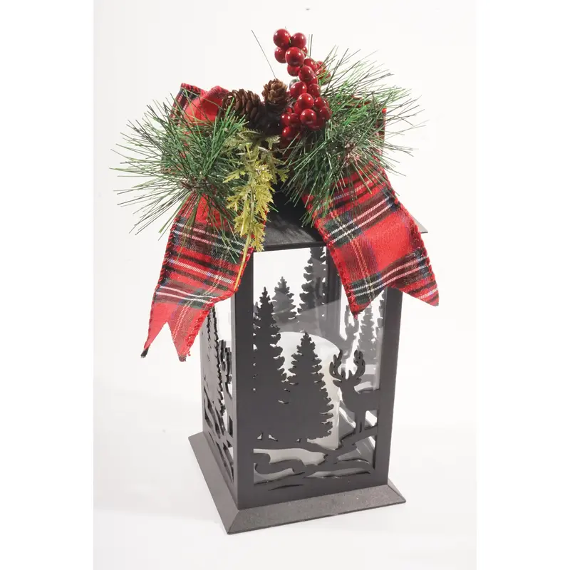 Candle Lantern, 2 Asst ( Both Styles With Same Red Bow) Bear & Reindeer