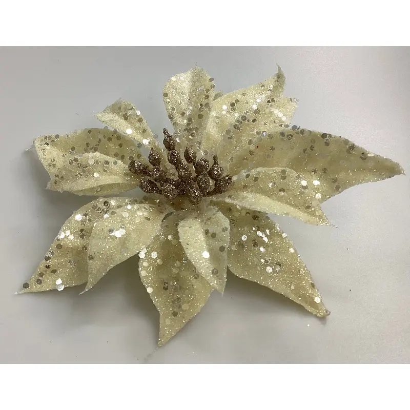Clips White/Gold Poinsettia (Set of 4)