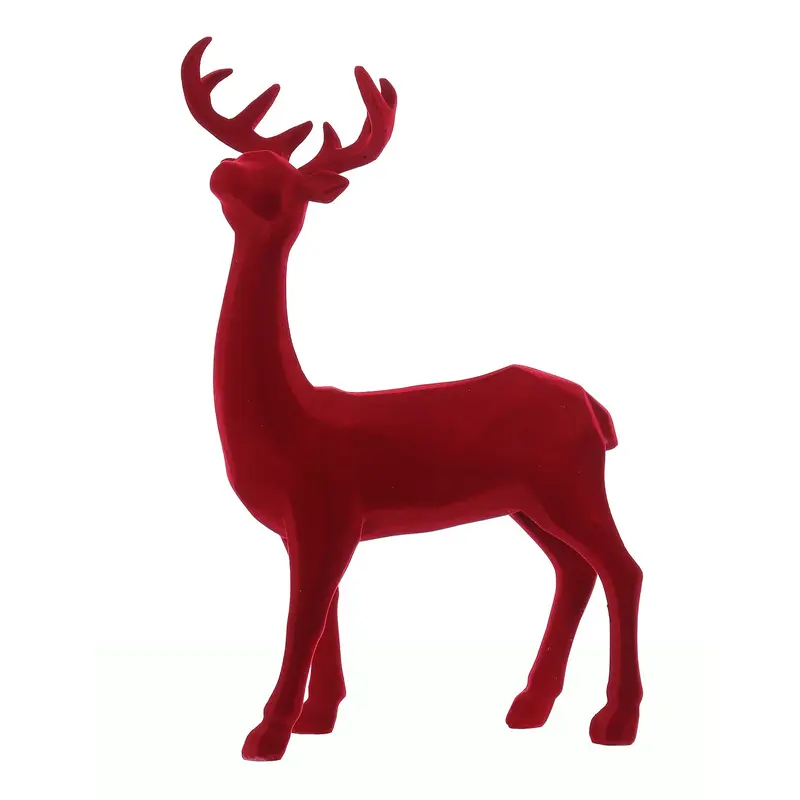 Red Flocked Standing Resin Deer