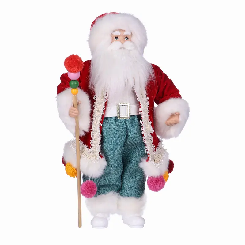10 X 7 X 18"H SANTA IN RED SANTA SUITS W/POM POM