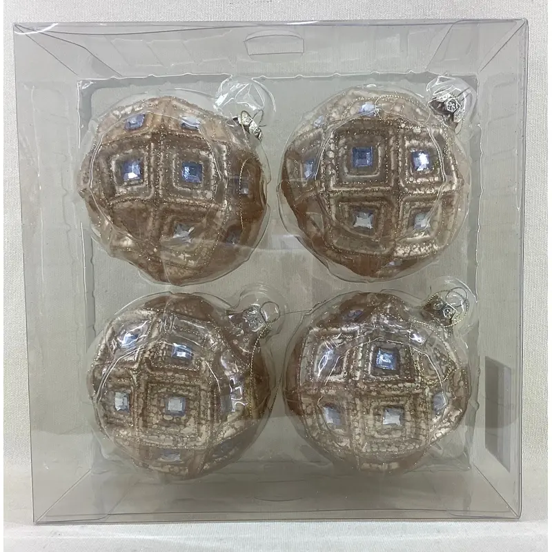4" diameter Gold Glass Ball Ornament (Set Of 4)