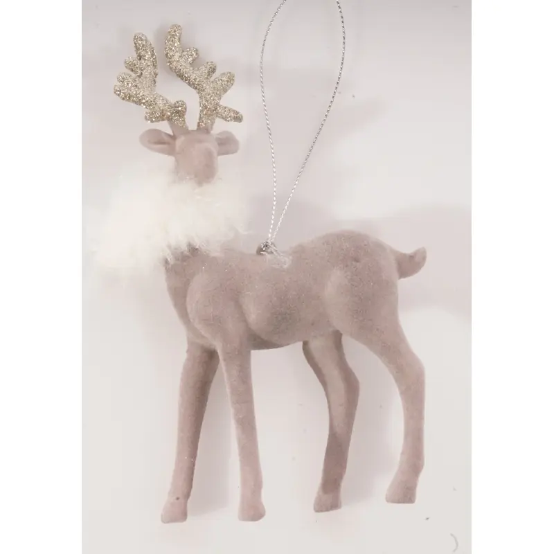 6 HT Flocked Deer Ornament