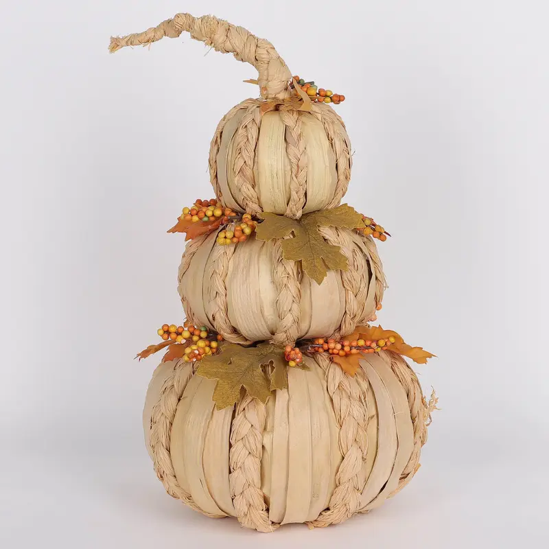 8 X 8 X 15"H STACKED PUMPKINS DECOR
