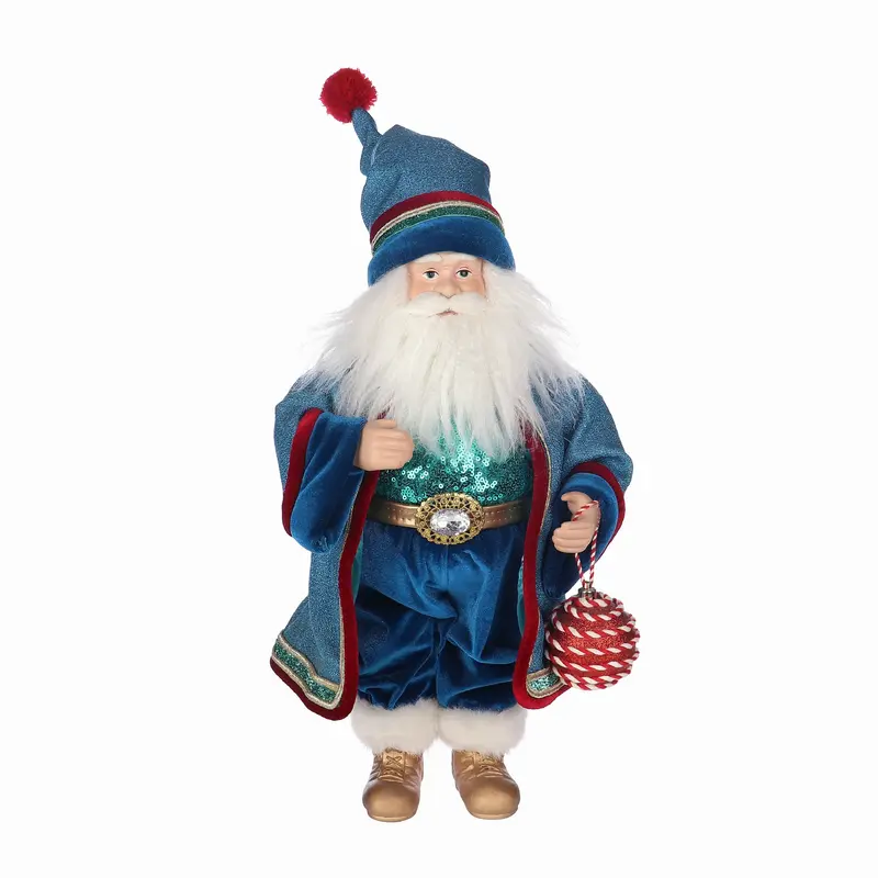 9.5 X 6 X 16.5"H  BLUE SANTA SUITS SANTA HOLDING ORNAMENT